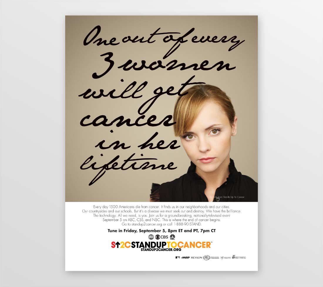 Stand Up To Cancer Christina Ricci Tune in print advertising