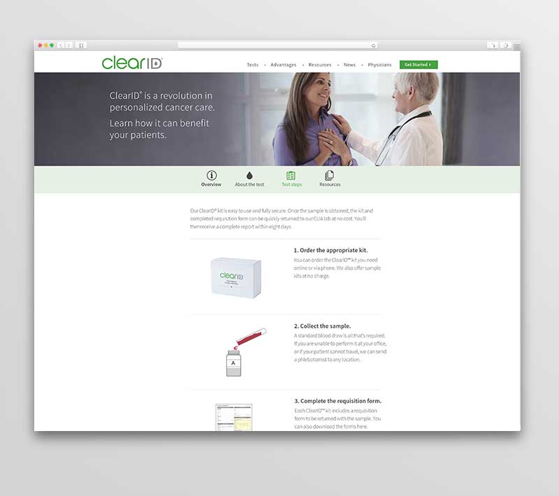 ClearID Website Physicians Page Shown in Browser Window