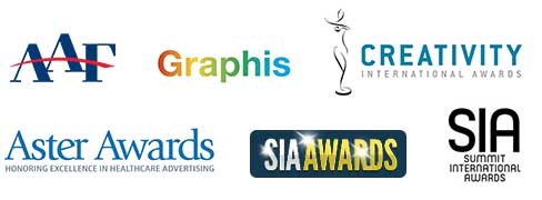 AAF, Graphis, Creativity International Awards, Aster Awards, SIA Awards, Summit International Awards logos