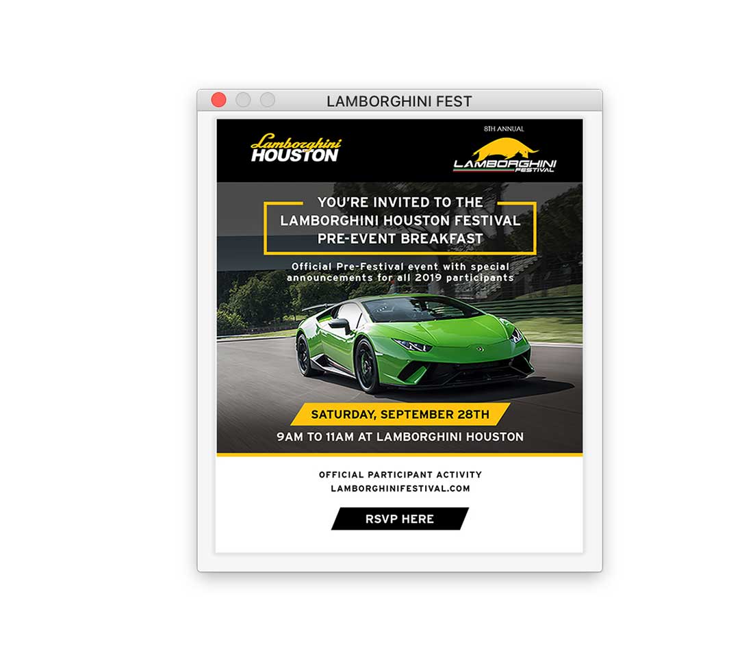 Lamborghini Houston HTML marketing email for Lamborghini Fest