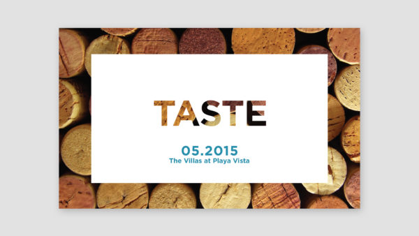 Teaser Campaign for The Villas at Playa Vista featuring wine corks and the word "Taste"