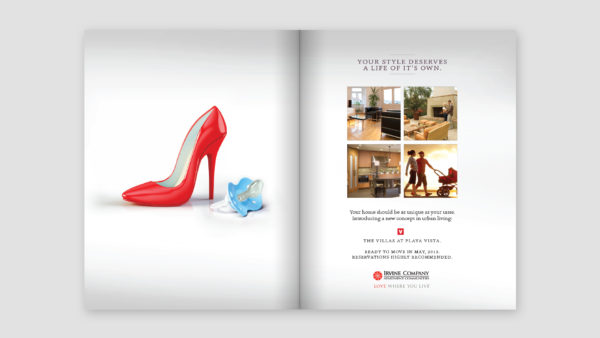 "Style" Print Ad Campaign for The Villas at Playa Vista featuring high heels and pacifier